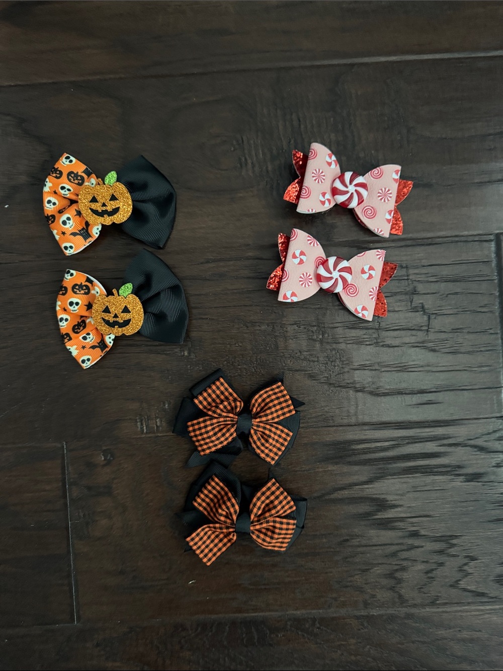 NWOT Kids Halloween Pumpkin & Candy Hair Bow Set - Black, Orange, Pink